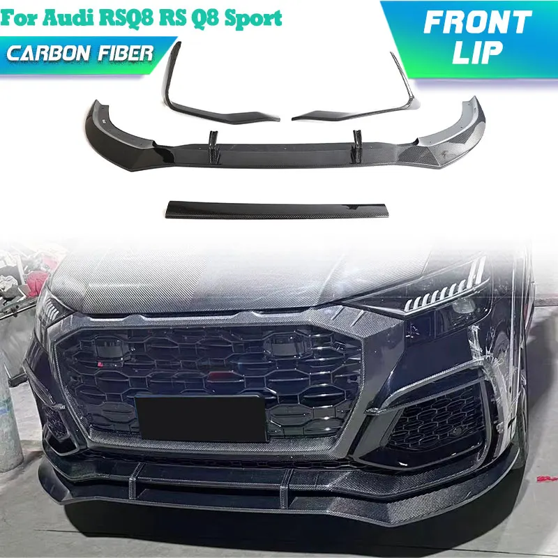 

Автомобильный передний бампер из углеродного волокна, спойлер для Audi RSQ8 RS Q8 Sport, 4-дверный 2021-2024, фартук на подбородок, комплекты кузова