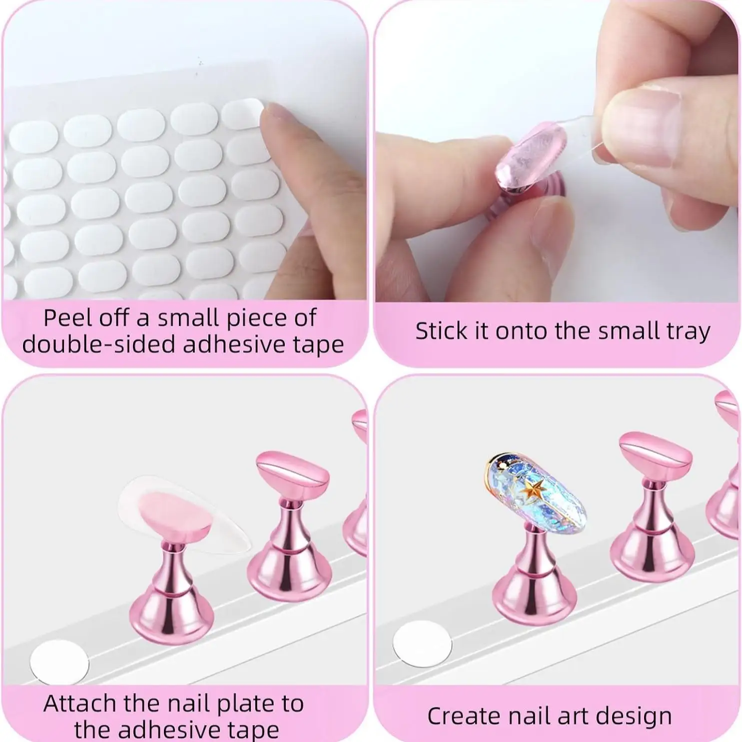 2er-Set Nagelständer mit 100 Stück doppelseitigem Klebeband, Press-on-Nagelständer zum Malen, Nagelkunst-Display, Zubehör für den Heim-DIY-Salon – Detail 6