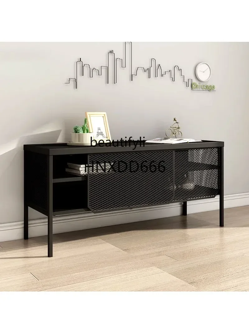 نمط جديد الشمال الحديد المطاوع خزانة التلفزيون الهدف صافي انزلاق الباب خزانة منخفضة غرفة المعيشة تجميعها خزانة مع الرسوم الدائمة