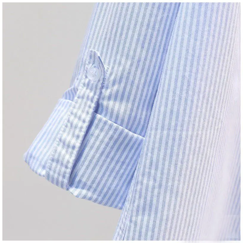 100% Pure Cotton Light Blue Vertical Stripes Shirt for Women\'s Simplicity 2024 Spring Autumn Commuting Loose Casual Trendy Top