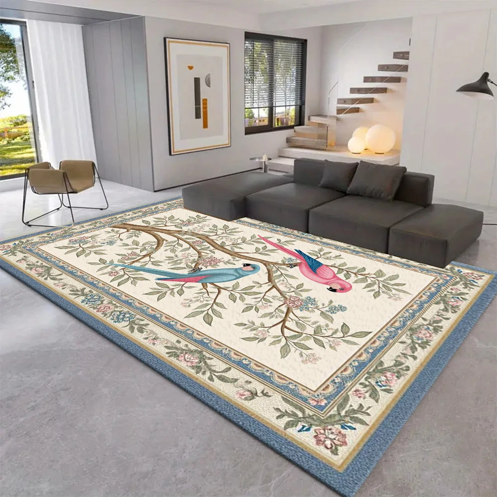 Vintage Parrot Bird Floral Tree Area Rug Decorative Border Floor Carpet For Living Room Bedroom Home Decor