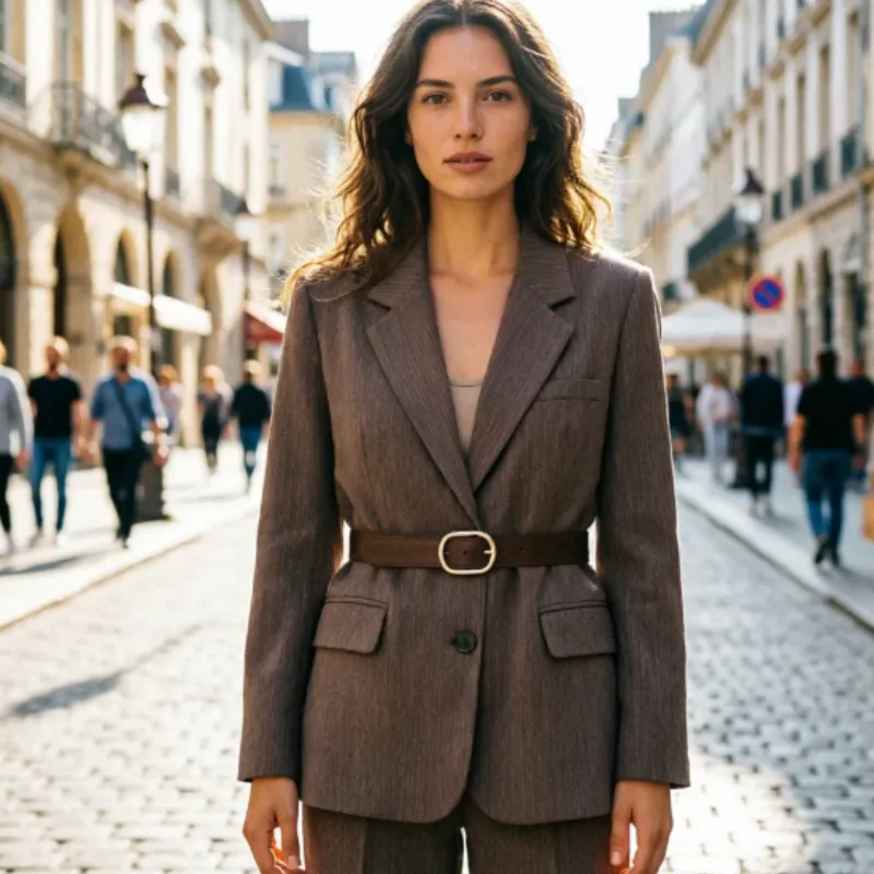 

Новинка Весны 2026: Шикарный высококачественный блейзер с поясом и узором «ёлочка»