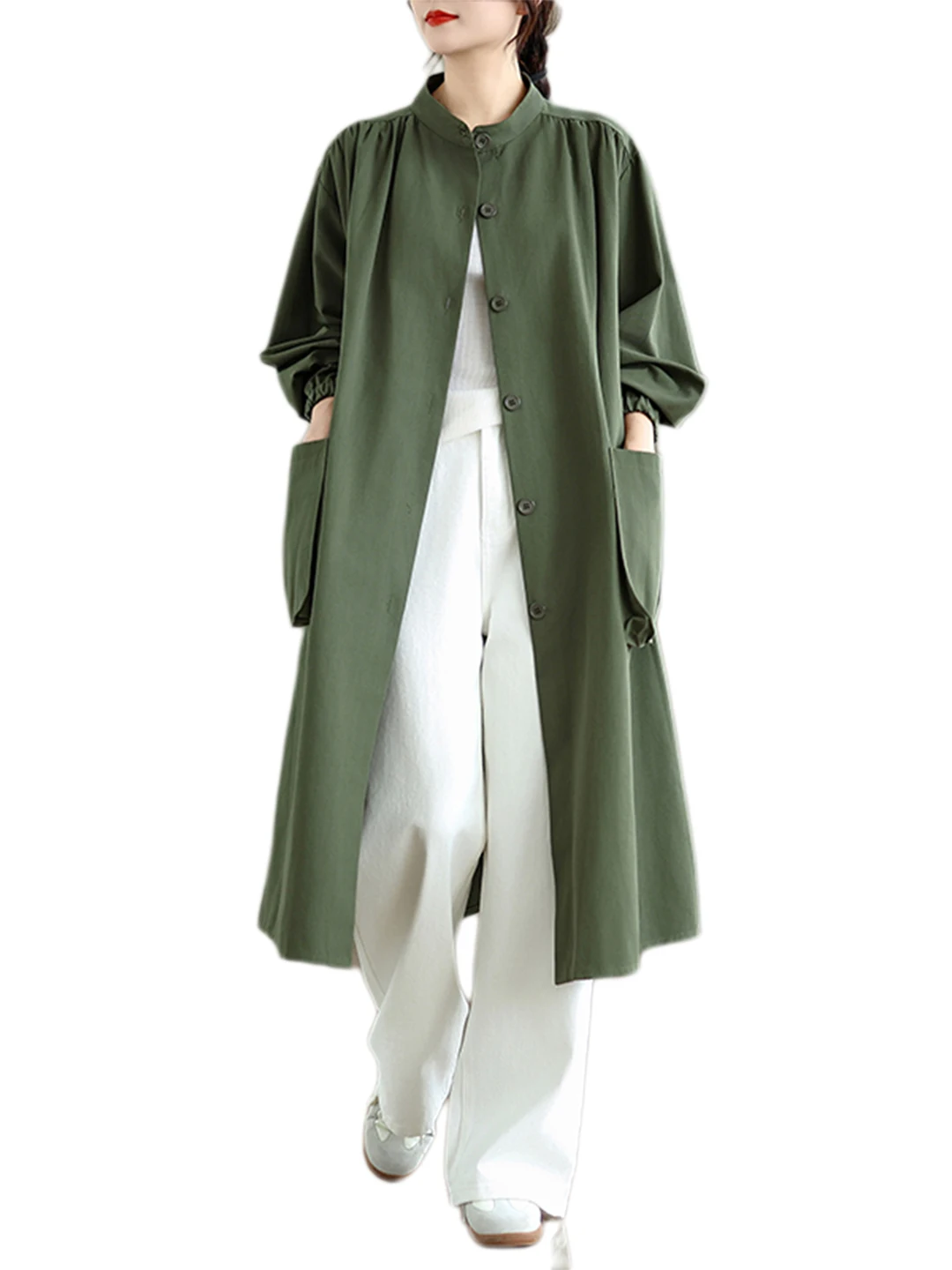 Długi płaszcz damski Briti Sle na jesień 2025, nowy, luźny, casualowy płaszcz wierzchni z dużymi kieszeniami, średniej długości wiatrówka.