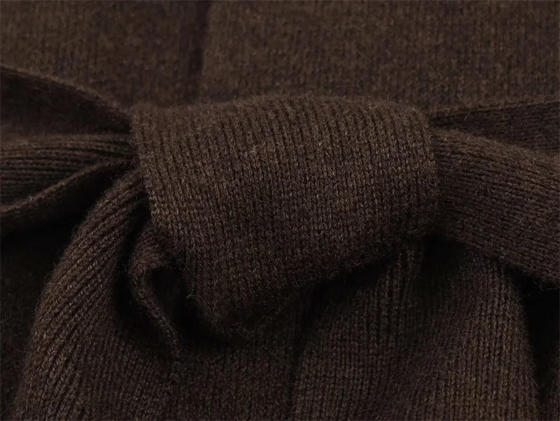 Женское пальто 2025, новинка зимы, темно-коричневый вязаный кардиган с длинными рукавами и поясом, стильный и элегантный