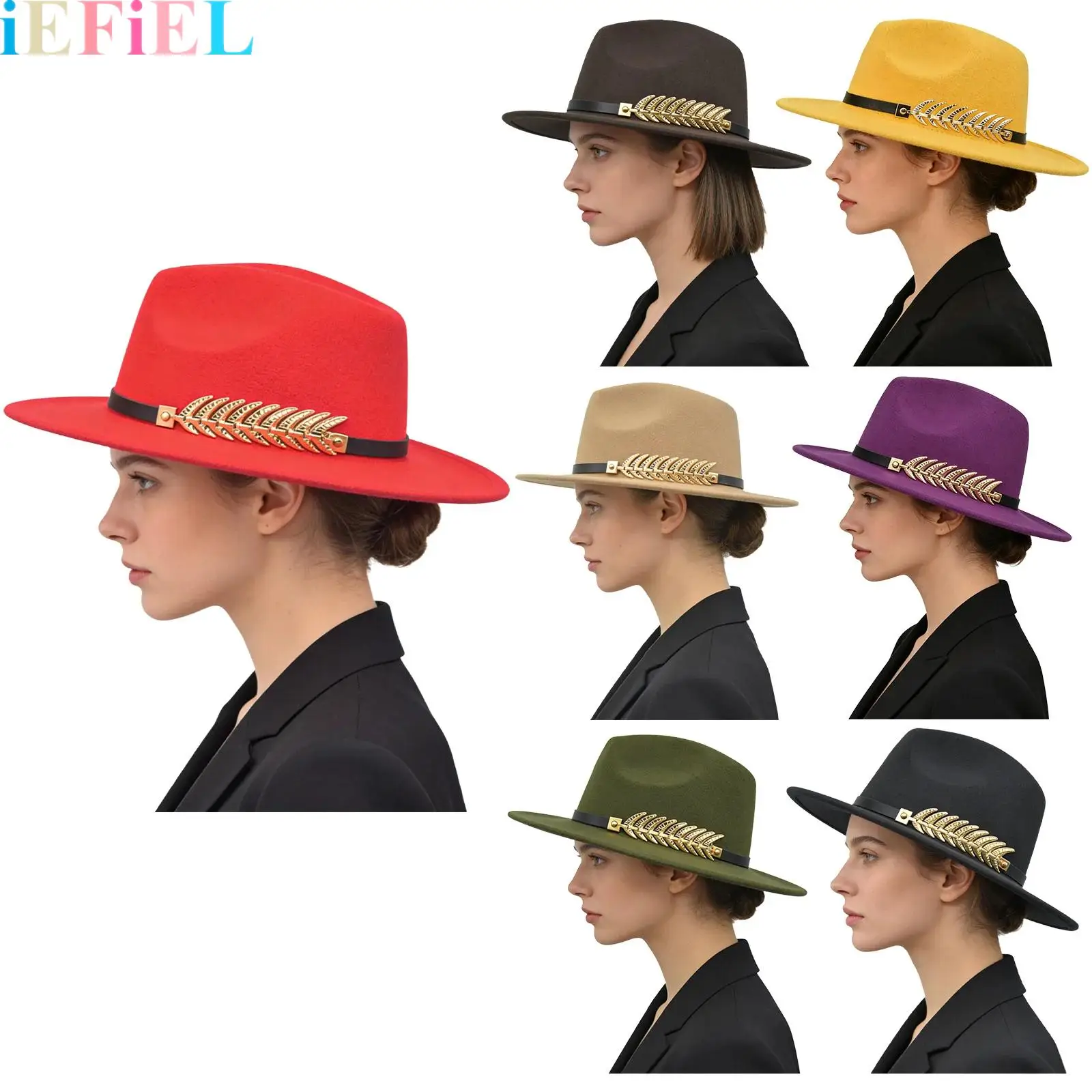 

1Pcs Adults Wide Brim Fedora Vintage Hat with Fish Bone Metal Belt Buckle Floppy Top Hat for Performance Traveling
