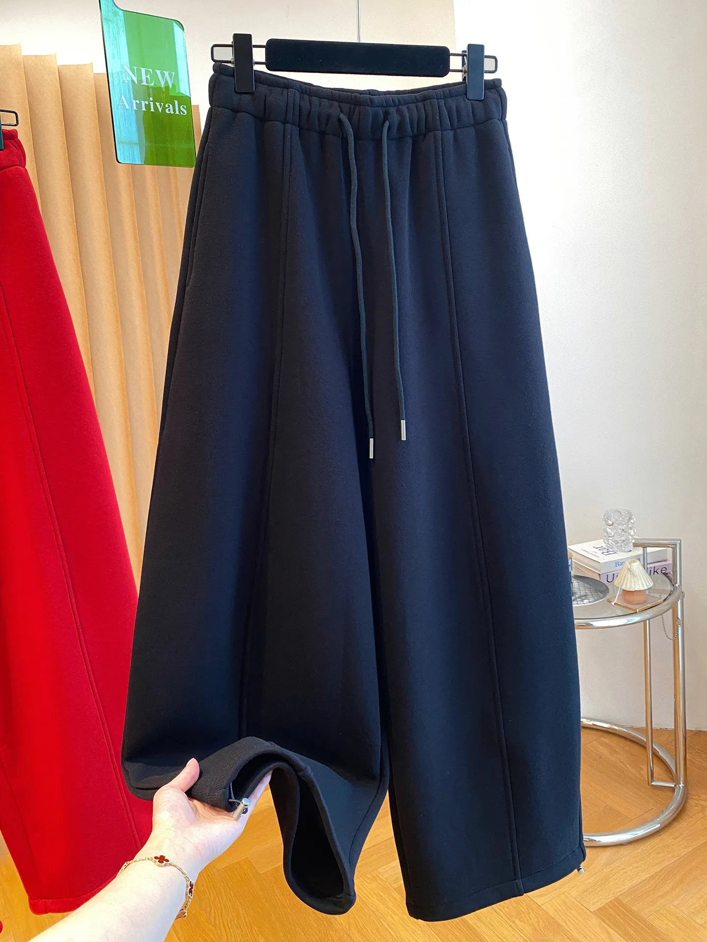 

plus Size Women's Fleece Lined Wide Leg Sweatpants High Waist Straight Cut Casual Pants Autumn Winter Slimming Effect