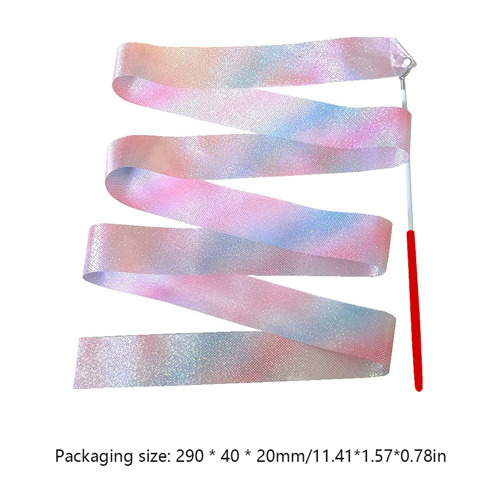 2M/4M Ballet Dance Ribbon Gradient Colour Art Gymnastics Streamer Twirling Rod Rainbow Stick Gym Ribbons Kids Toys