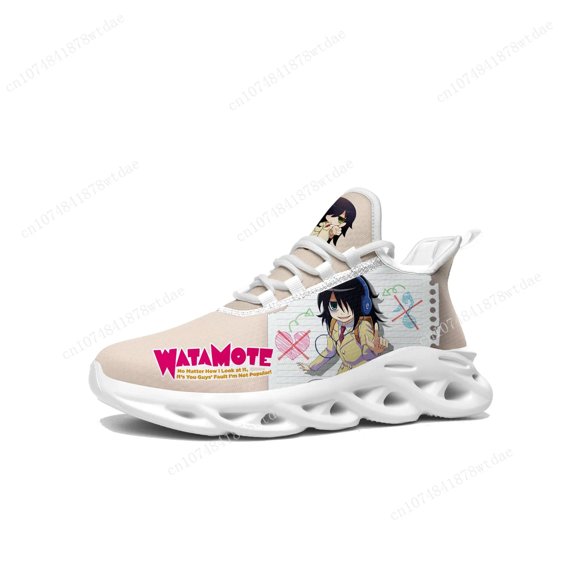 Watamote Kuroki Tomoko Flats Sneakers Mens Womens Teenager Sports Running Shoe High Quality Cartoon Custom Lace Up Mesh Footwear