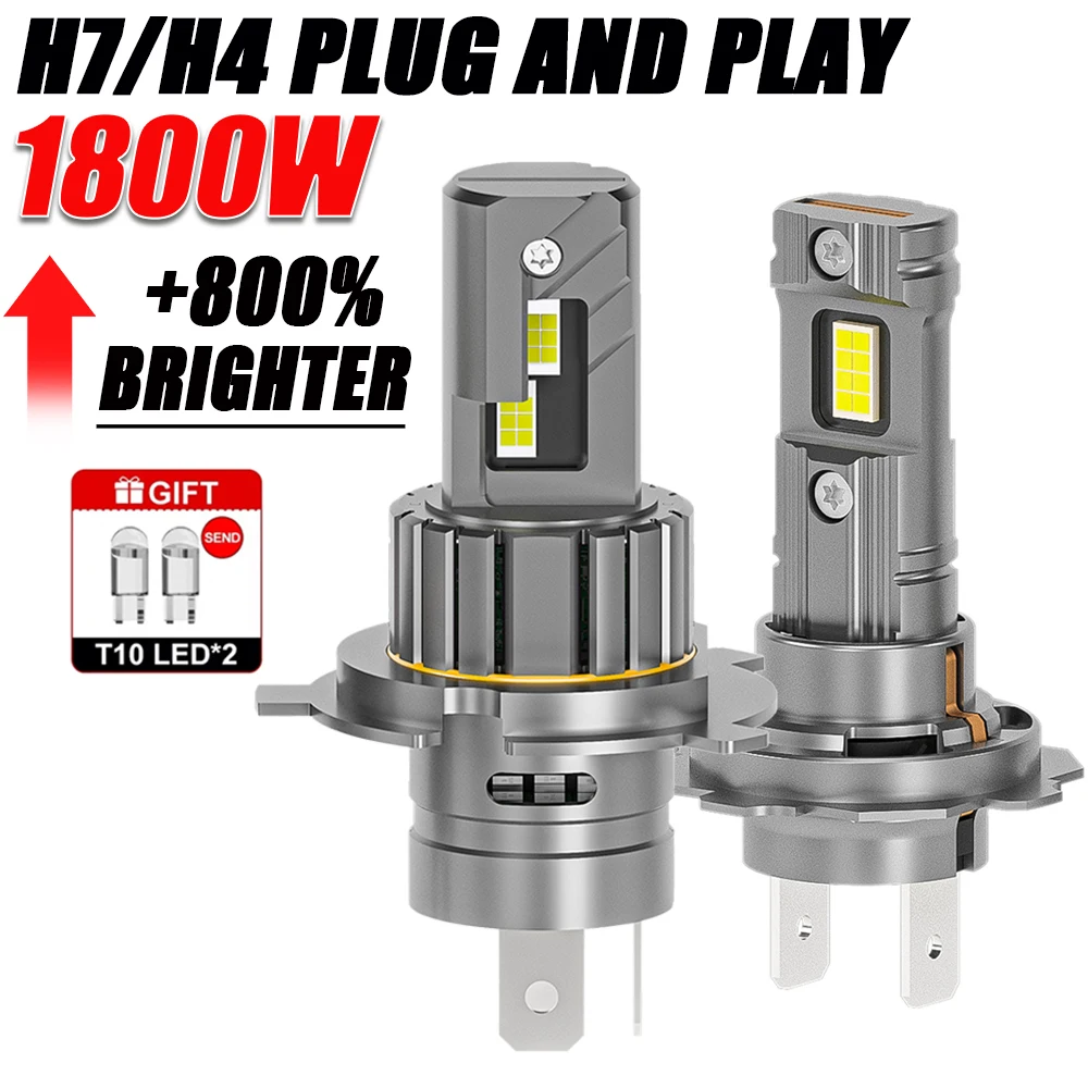

H7 H4 Светодиодные фонари для автомобиля 1800 Вт Супер яркая 9003 HB2 Светодиодная лампа CANBUS 6000K Белая беспроводная автомобильная лампа Plug And Play 12 В 24 В
