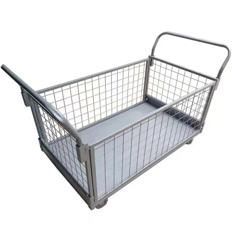 Easy to move, 4-wheel flat platform trolley folding design, convenient for warehouse use