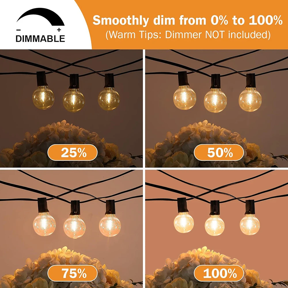 Festoon LED Globe String Fairy Lights G40 Outdoor Dimmable For Christmas Party Garden Decor Garland Lamps Street Patio Backyard