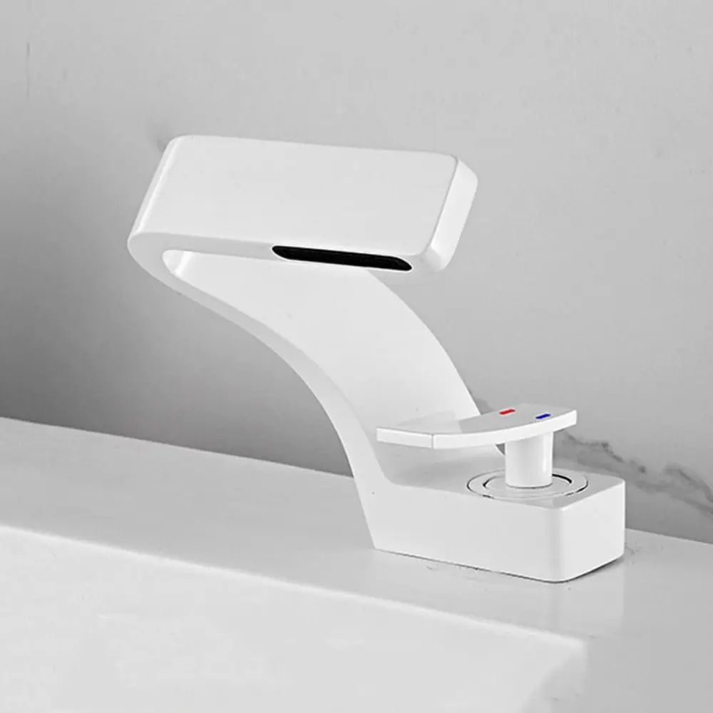 

Matte Golden White Basin Faucet Brushed Gold Black Chrome Waterfall Tap Contemporary Design Single Handle Mixer Tap Vessel Sink