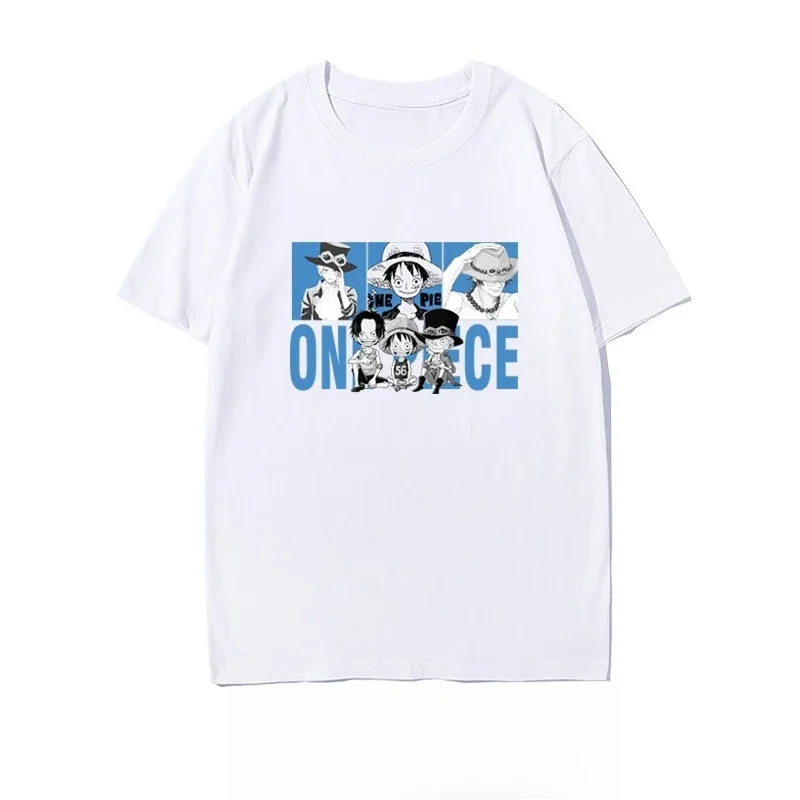 ONE PIECE Three Brothers Short Sleeve T-Shirt Men's and Women's Cotton Loose Anime Couple Half Sleeve Luffy Ace Saab Top Popular