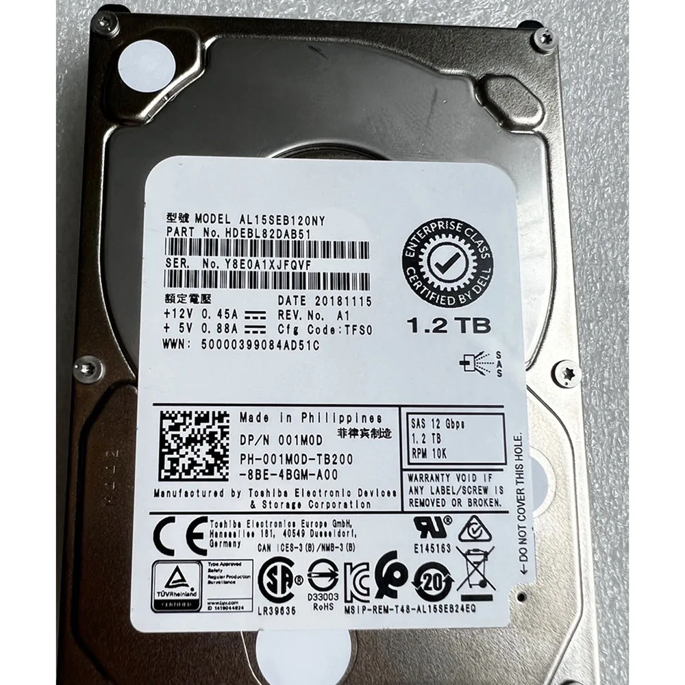 1.2Tb Voor Dell Al15seb120ny Hdebl82dab51 001m0d 01m0d Sas 12G Server Harde Schijf