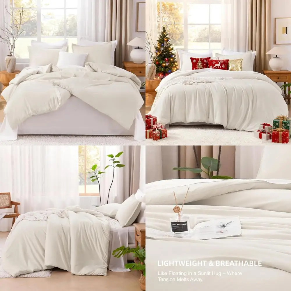 

Beige Queen Size Oversized Comforter Set, 3-Piece Lightweight Solid Bedding, All Season Fluffy Bed Set with 98x98 Comforter and