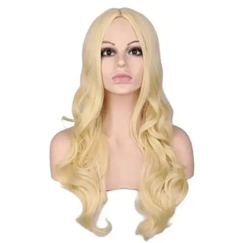 Long Hair Full  Light Golden Women Curly Wavy Wig