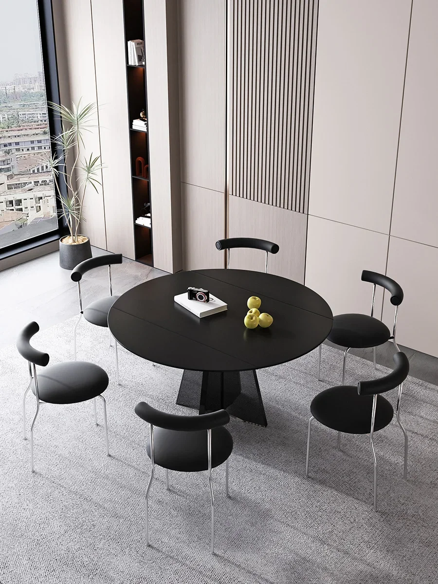 Suspended rock slab dining table and chairs light luxury cream wind rotating telescopic folding square circle light luxury