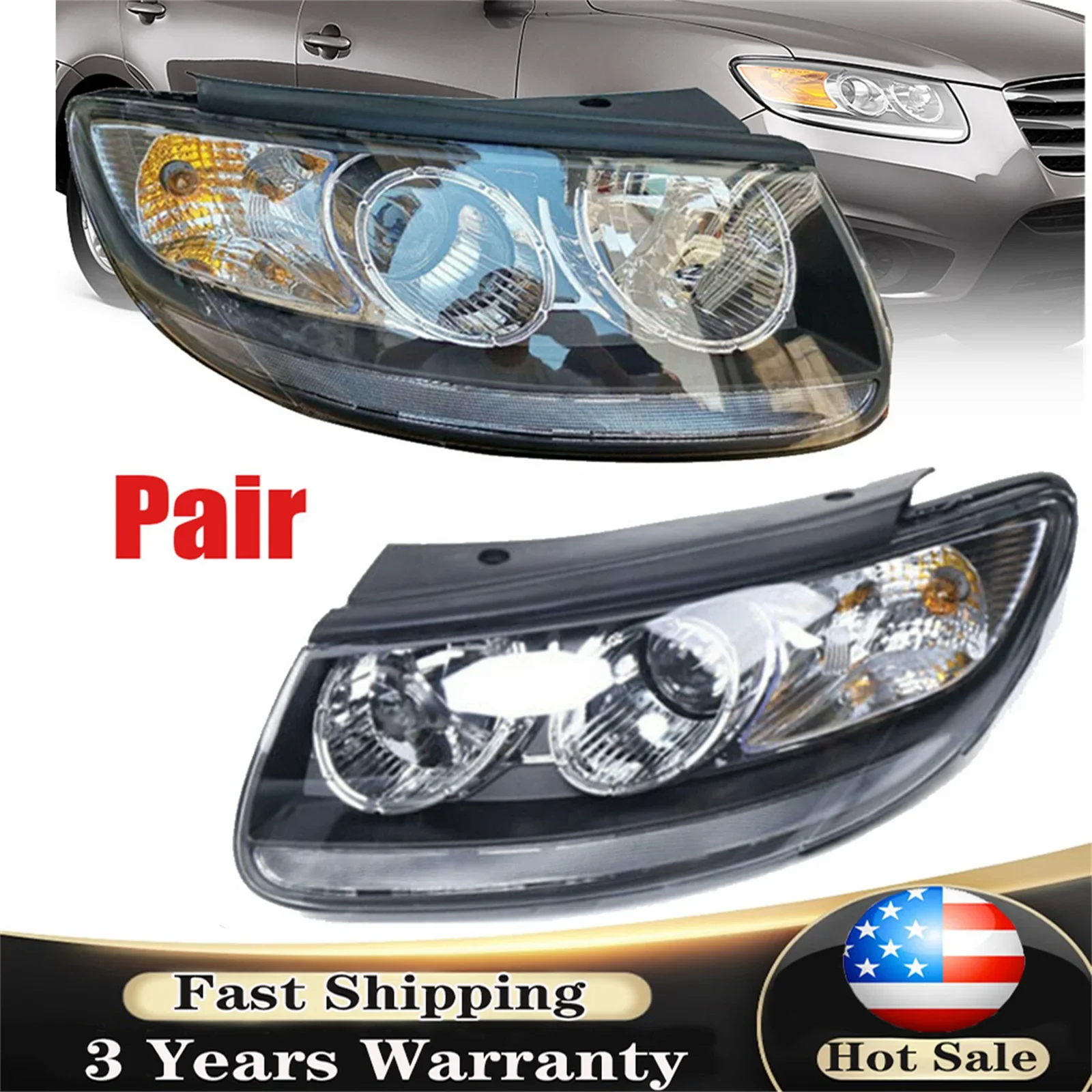 

Headlights Headlamps Assembly For 2007-2012 Hyundai Santa Fe Halogen OEM Automotive Accessories