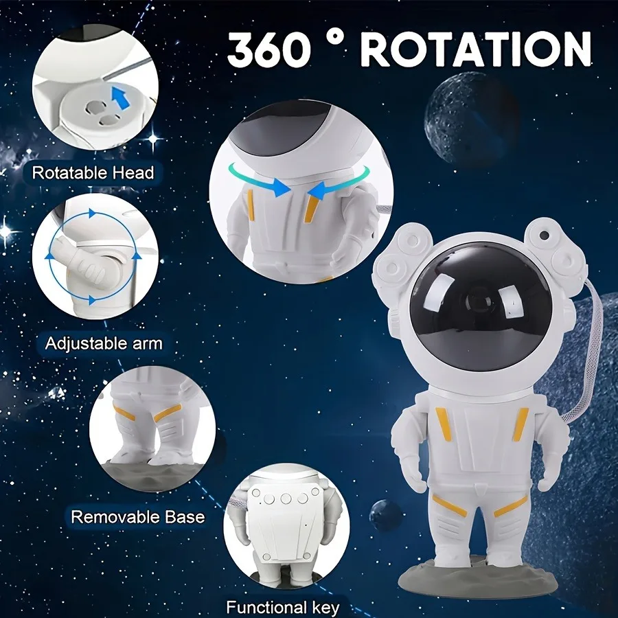 Astronaut Star Projector: Galaxy Space Night Light with 360° Rotation, Remote Control, and Detachable Base - Perfect for Bedroom