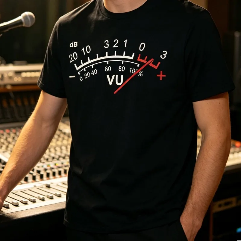 VU Meter dB Volume T-Shirt Men’s Audio Engineer Sound Graphic Tee Soft Modal Casual Top for Music Lover DJ Recording