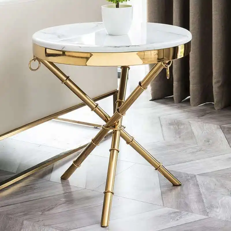 

Luxury Simple Round Metal Bedside Table Bedroom Marble Stainless Steel Coffee Table Set Home Office Furniture