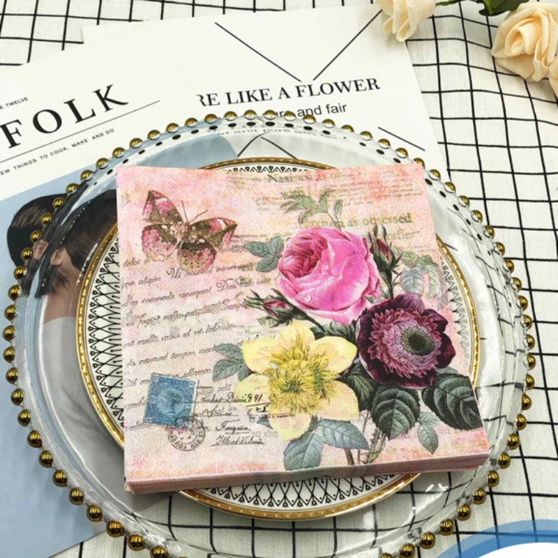 

40/60/80/100pcs Rapid Logistics Flowers and Plants Colorful Printing Napkins Hotel Party Wedding Square Folding Facial Tissues