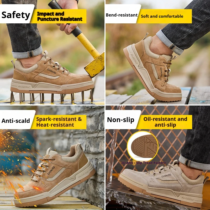 Men's Safety Shoes Breathable Steel Toe Anti- Puncture Lightweight Wear-resistant  Safety Work Shoes