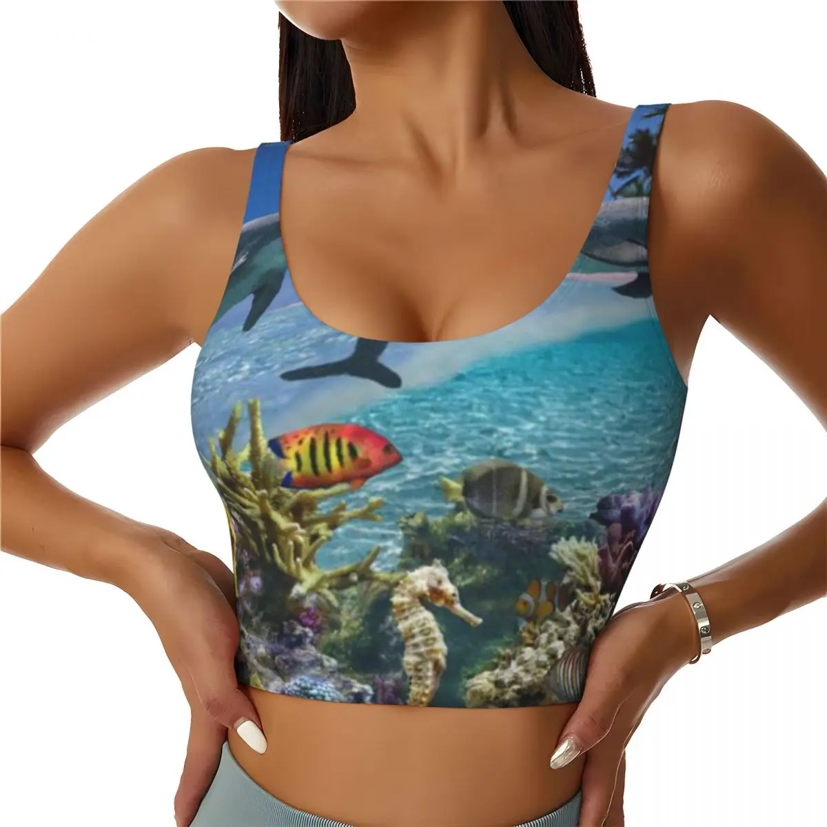 Soft Padded Vest Coral Reef And Dolphins Dance Training Yoga Top
