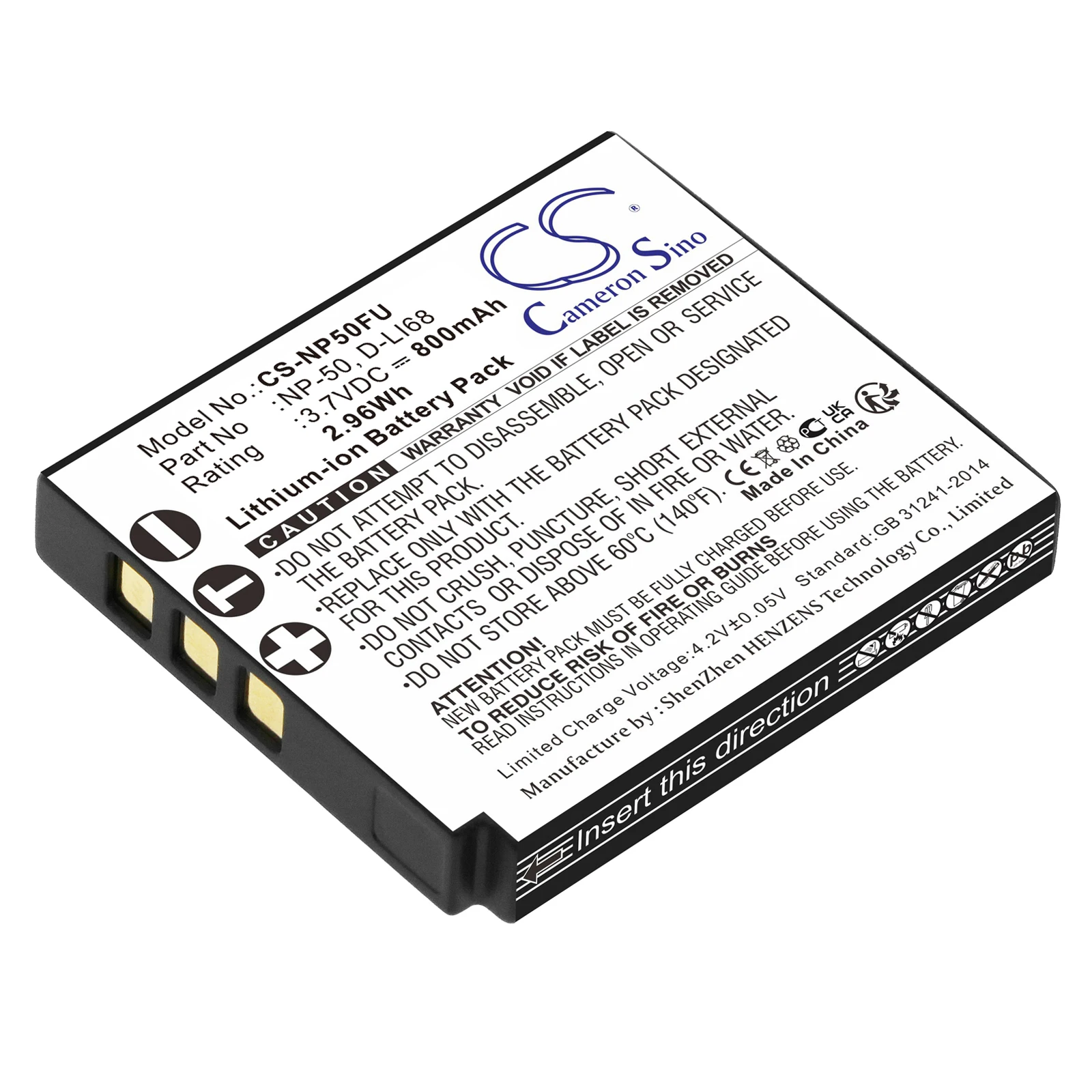 Li-ion Camera Battery for Ricoh, Jupio, Fujifilm, PENTAX, 3.7V, 800mAh, WG-M2, WG-M1, CFU0011, FinePix XP100, OptioS12, OptioS10