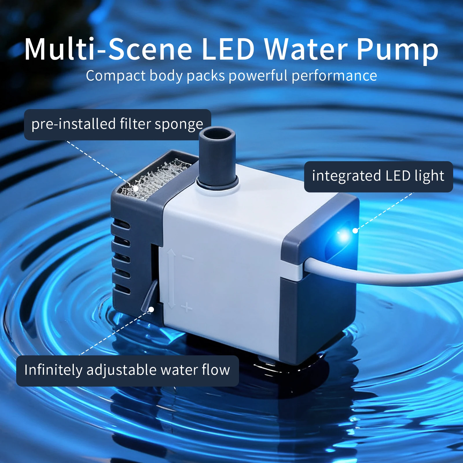 Ultra-leise USB-Aquarium-Fischbecken-Filtrationspumpe, Mini-Haustierbrunnen, Tauchpumpe mit einstellbarem Durchfluss, Wasserzirkulationspumpe 5V 5W – Detail 1