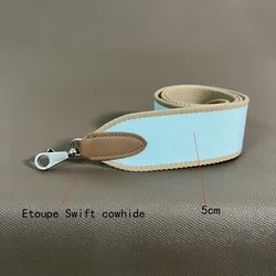 Etoupe Swift 5cm Wide Canvas belt Steel Buckle Genuine Leather Hand Sewn Suitable For Kelly Bags, Shoulder Straps