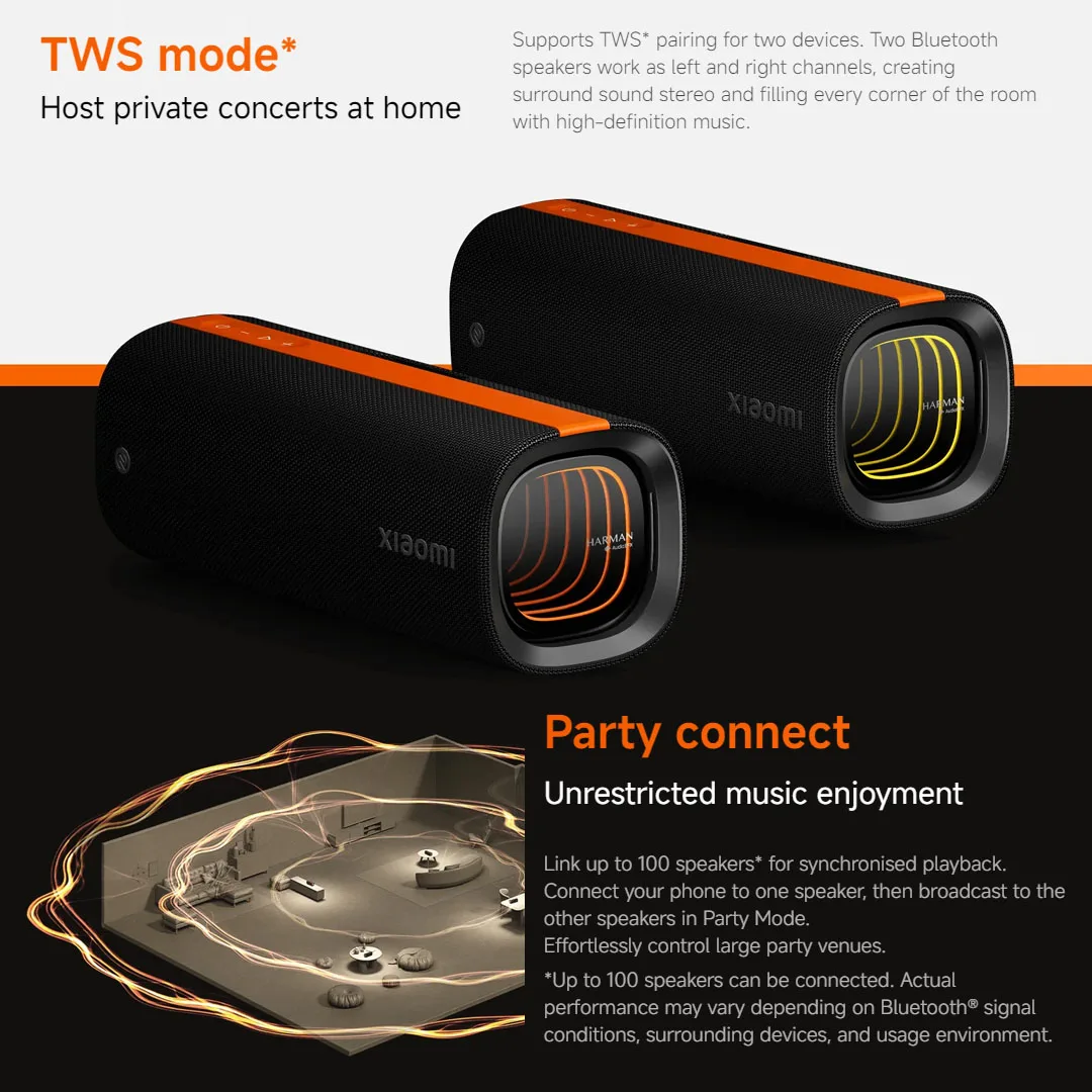 Xiaomi Sound Party 50W جودة صوت قوية Harman AudioEFX TWS وضع 26h وقت اللعب يدعم PD شحن سريع وشحن عكسي