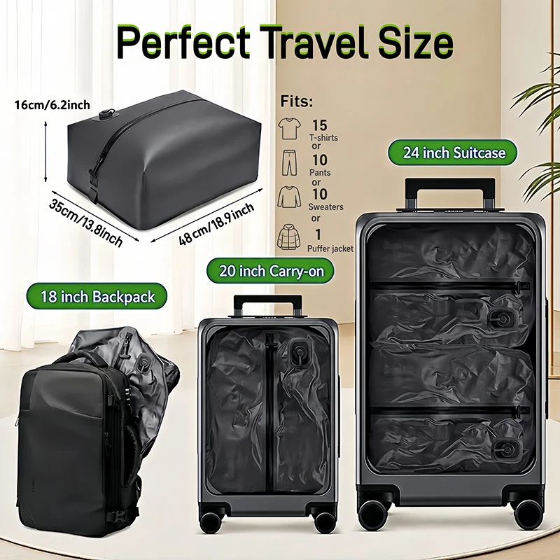 Automatischer Vakuumbeutel 28L mit Integrierter Luftpumpe, Wasserdichte und Wiederverwendbare Reise-Kompressionstasche, Faltbar, für Koffer, Rucksack und Gepäck, Ideal für Reisen und Outdoor, Leicht 240g, D-Ring – Detail 3