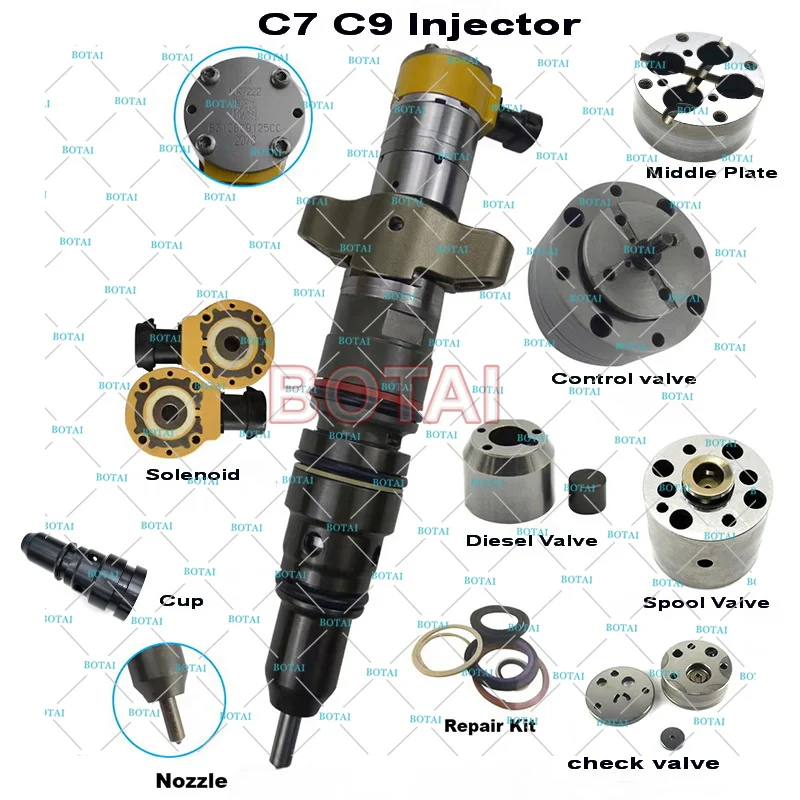 HEUI Injector Solenoid/Control Valve/Spool Valve/Diesel Valve/Check Valve/Nozzle/Repair Kits  For CAT C7 C9 C-9 Series