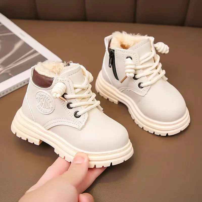 Kids Trendy Sneakers Autumn PU Leather Children Shoes Fashion Toddler Girls Ankle Boots Boys Warm Winter Boots Child Snow Boots