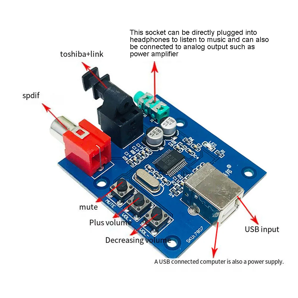 USB Coaxial Optical Fiber HIFI Sound Card Decoder PCM2704 Audio DAC Decoder 5V DAC Decoder Bare Board Power Tool Accessories