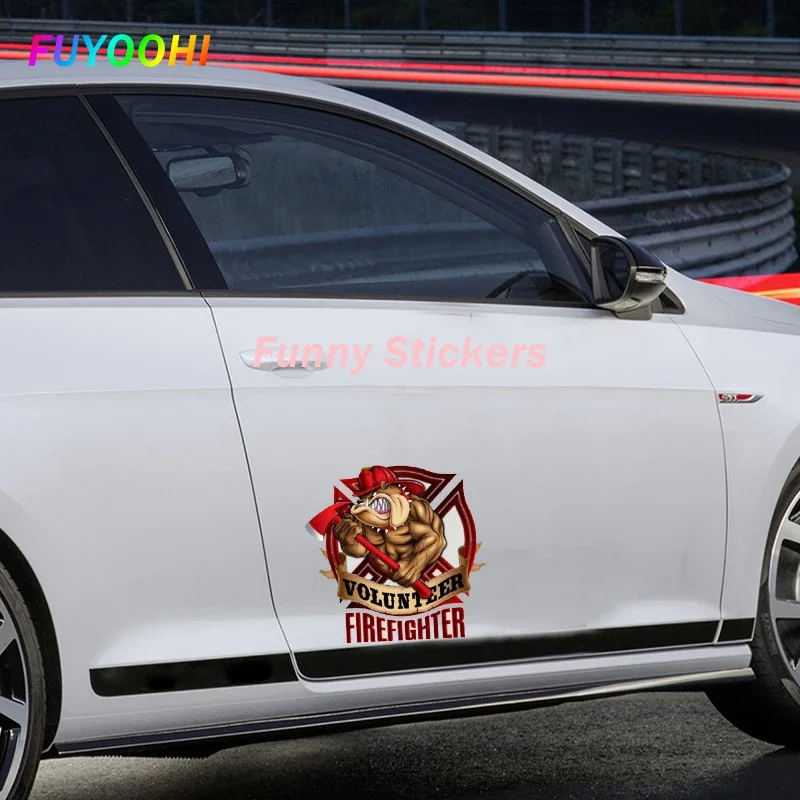 FUYOOHI Play Stickers Bull Dog Volunteer Firefighter Reflective Car Sticker for Window Motorcycle Camper Bumper Helmet PVC Decal