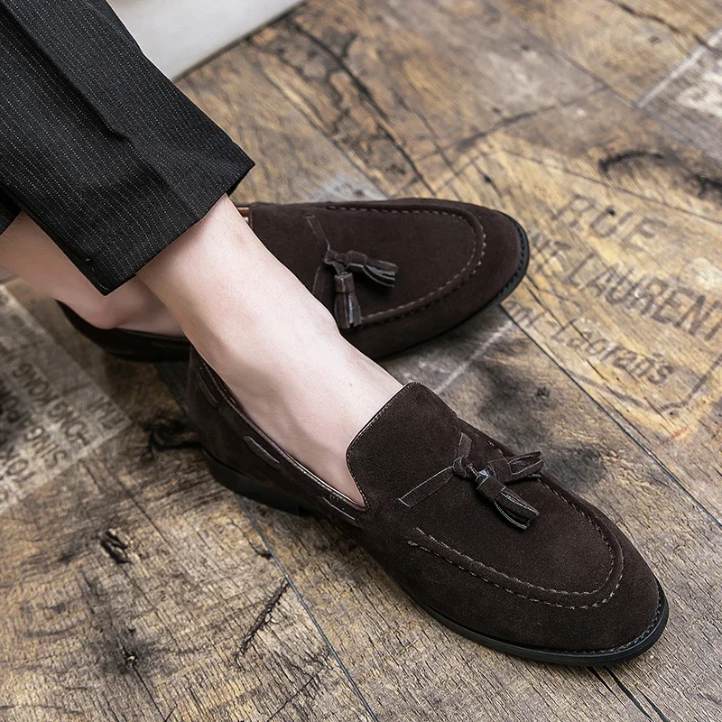 Fashion Loafers Men Shoes Tassels Wedding Party Daily Retro Round Toe Tassel Faux Suede Solid Color Dress Shoes Size 38-48