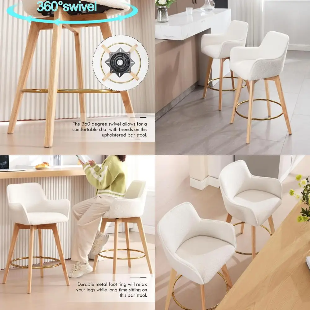 

Набор из 2 барных стульев с высотой сиденья 66 см, современные поворотные стулья для барной стойки с спинками и подлокотниками, обивка из ткани шерпа