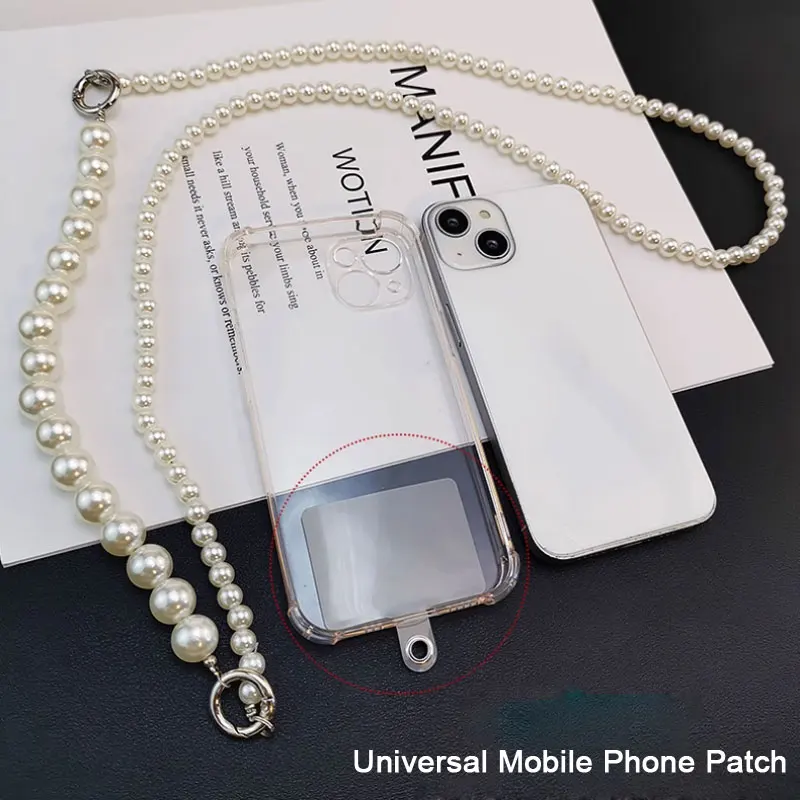 Crossbody Phone Lanyard Long Pearl Necklace Chain for iphone 16 15 Xiaomi All Cell Phone Case Pearl bracelet with Universal Clip