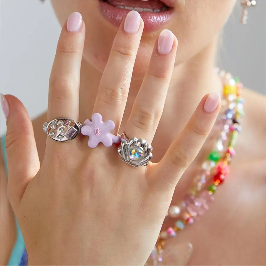 Colorful Zircon Rings for Women Irregular Matte Metal Ring Retro Personality Index Finger Jewelry Hip Hop Girls Accessories Gift