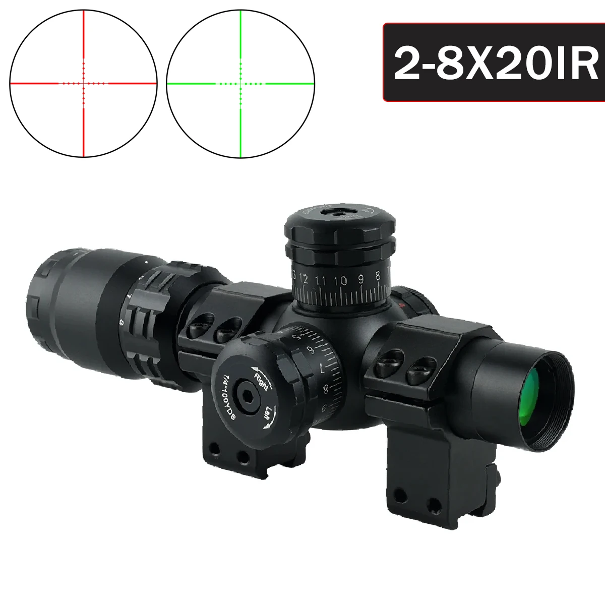 

2-8x20IR охотничьи прицелы для стрельбы на открытом воздухе, арбалет, короткий, красный, зеленый, с подсветкой, оптический прицел, тактический пневматический прицел