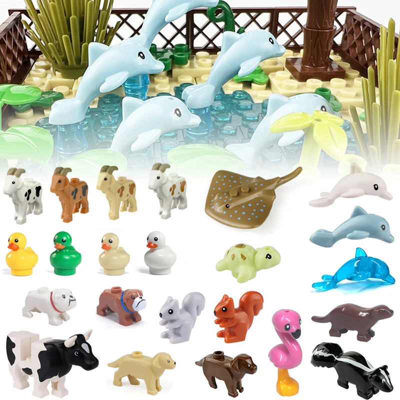 Farm Ocean Animal MOC Building Blocks Zoo Bricks Toys New Cow Flamingo Otter Squirrel Golden Dog Goat Duck Compatible With LEGO