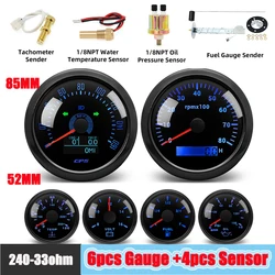 6 in 1 Voltmeter Water Temperature Tachometer Fuel Gauge Oil Pressure Meters 80/120/160MPH LED Digital Gauges Kit 2