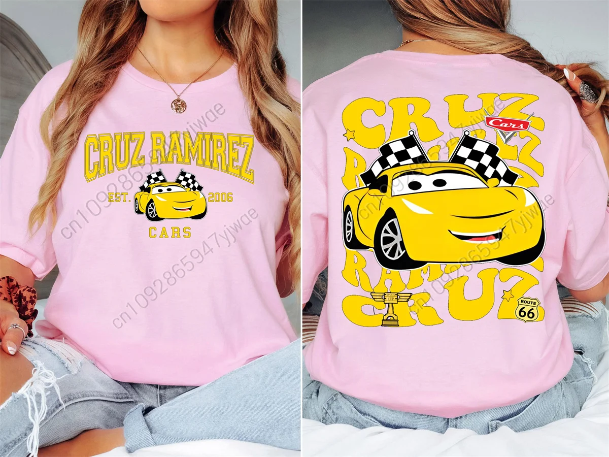 Disney Car Cruz Ramirez Tee Mcqueen And Friends Pattern Cotton Short Sleeved Summer Women'S Loose&Comfortable Streetwear T-Shirt