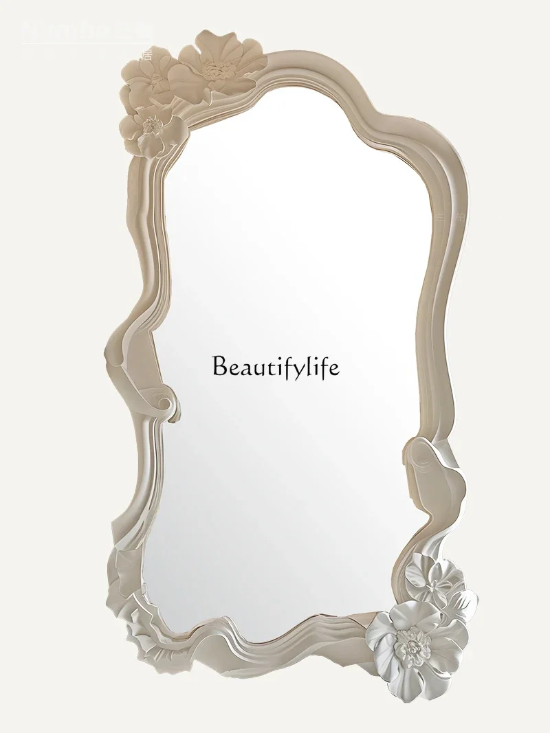 

French three-dimensional carved wall hanging decoration cream style beauty salon clothing store fitting mirror