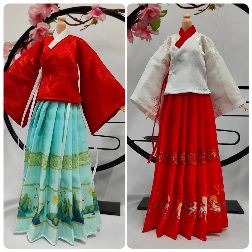 

1/6 Female Chinese Ancient Tradition Hanfu Dress Antique Printing Shirt for 12inch Elf Figure Model Clothing Amine DOll Toys