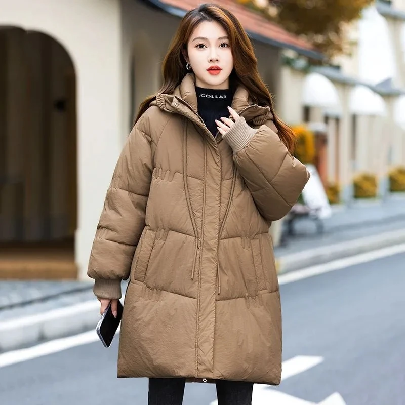 Long Warm Down Cotton Coat Womens 2023 Winter Thicken Warm Cotton Jacket Female Loose Hooded Puffer Parkas Windproof Overcoat