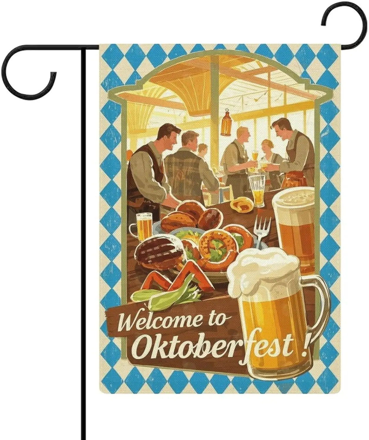 Garden Flag “Oktoberfest Celebration Welcome Guests with Delightful Bratwursts” Double Sided 12x18 In Burlap Seasonal Yard D KZA