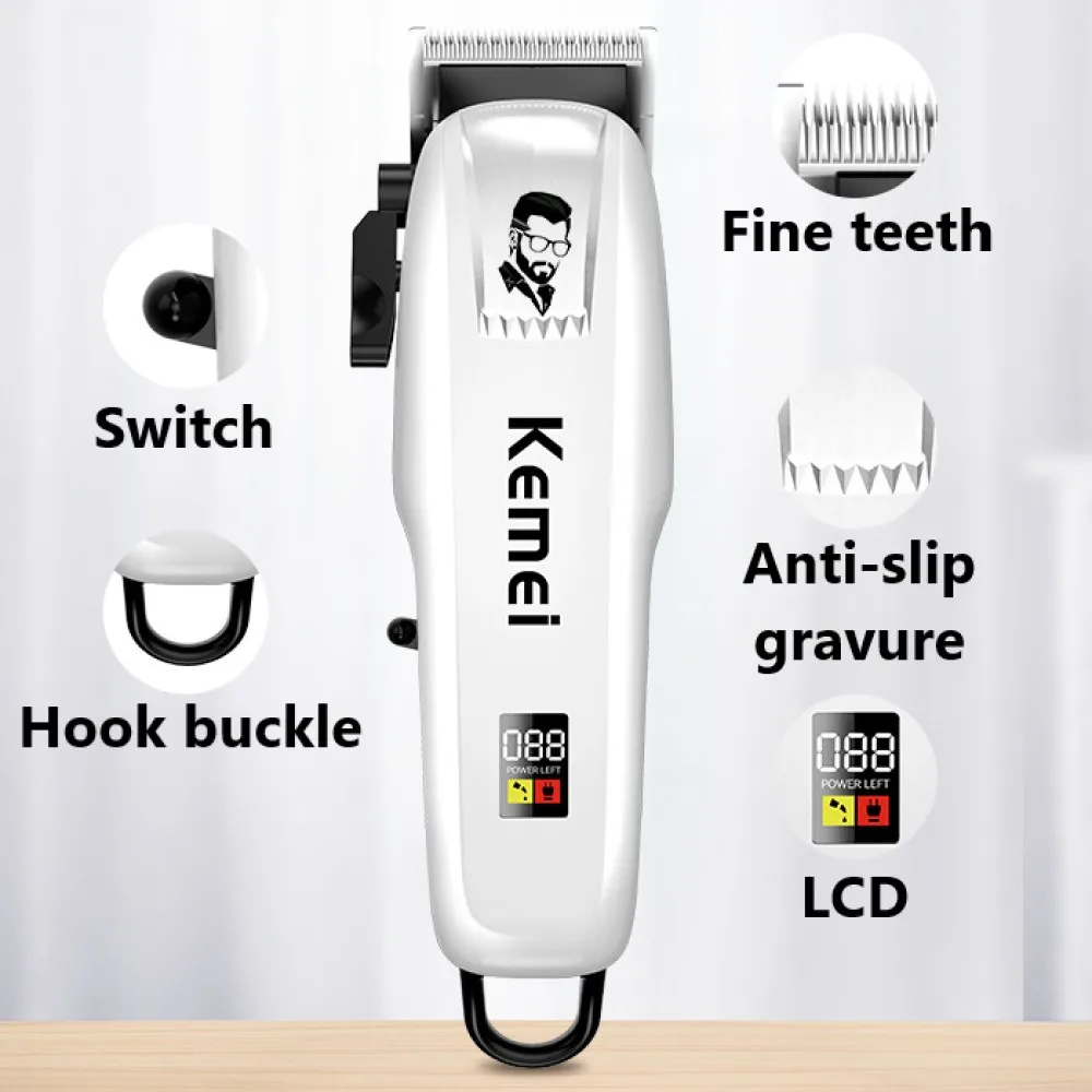 Kemei-Tondeuse à cheveux électrique sans fil pour hommes, tondeuse de barbier professionnelle, machine à couper les cheveux, USB aste, LCD